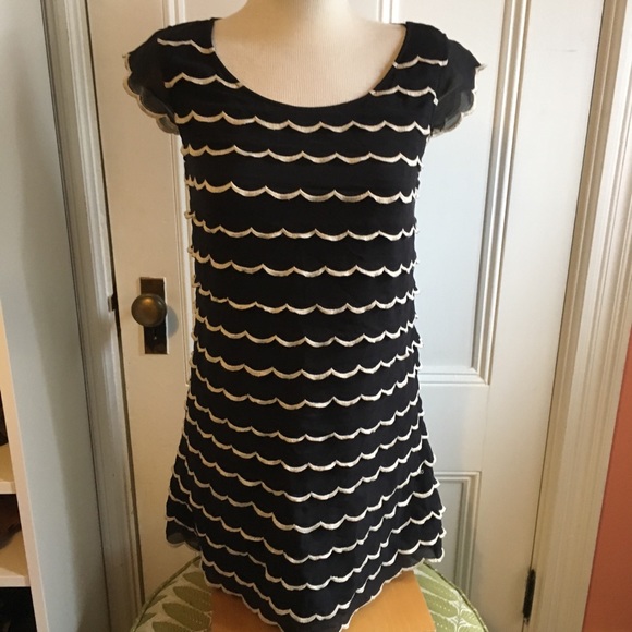 Betsey Johnson Scalloped Tiered Silk Sheath Dress - Picture 1 of 8